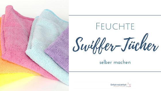 Leuchtend bunte Mikrofasertücher auf hellem Untergrund. Text: