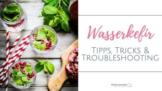 Gläser mit Limonade und Granatapfelkernen, Strohhalmen und Früchten im Hintergrund. Text: