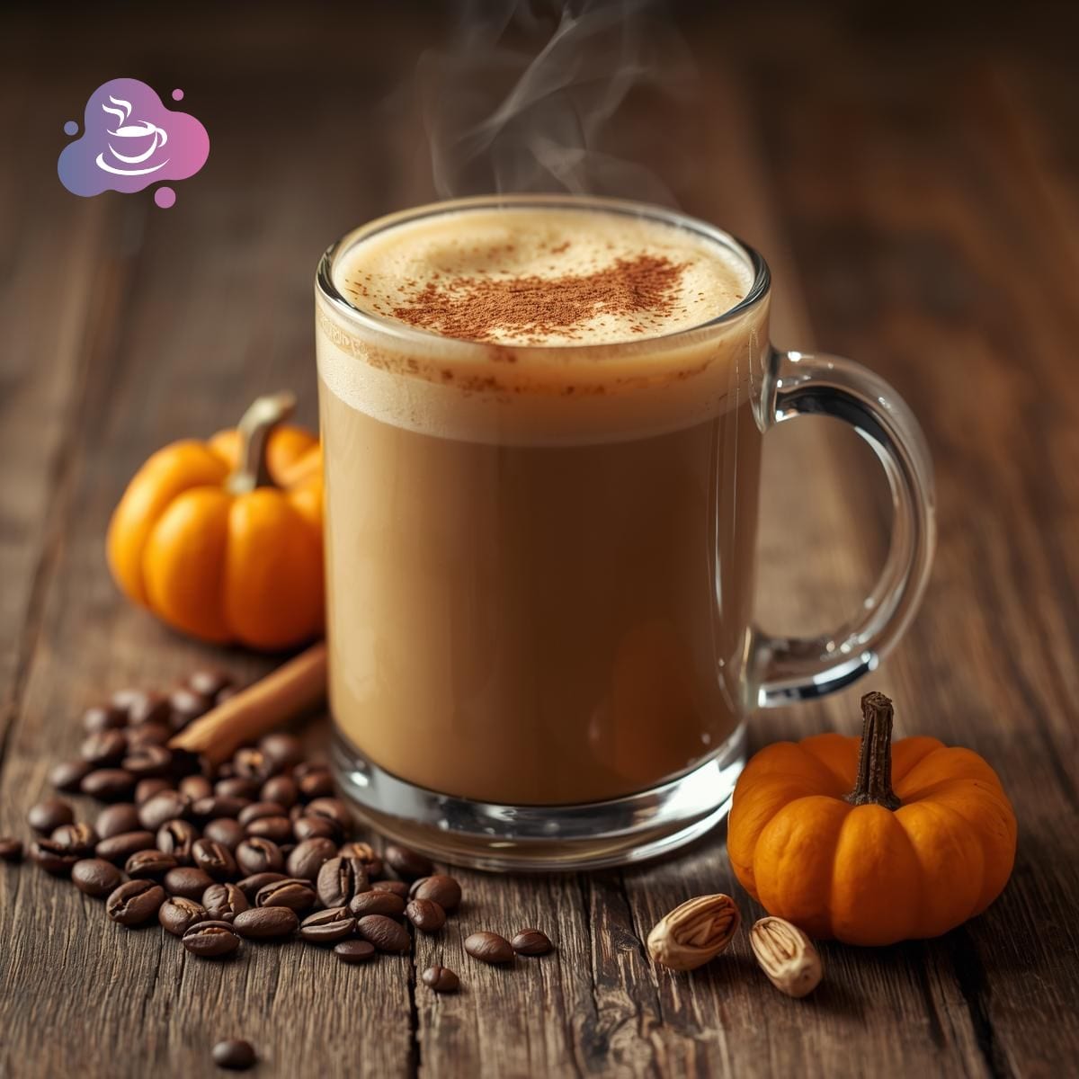 Kaffeetasse mit Kürbis und Gewürzen