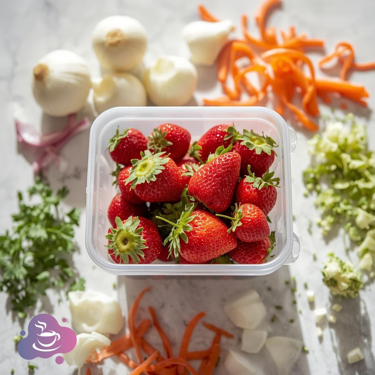 Frische Erdbeeren und Gemüsezutaten