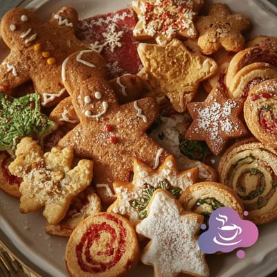 Hausgemachte Weihnachtsplätzchen: Lebkuchen, Sterne und bunte Spiralplätzchen