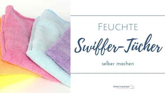 Leuchtend bunte Mikrofasertücher auf hellem Untergrund. Text: