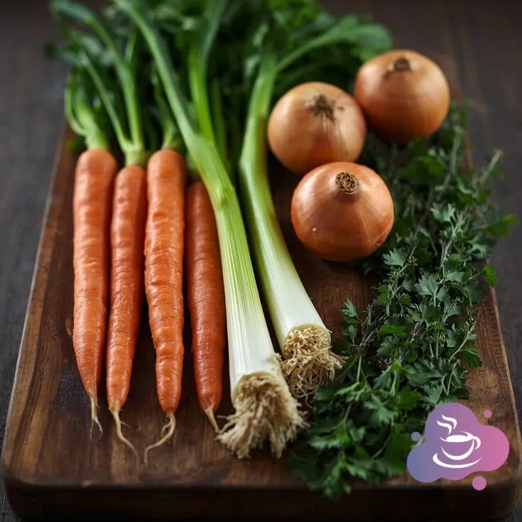 Karotten, Zwiebeln, Sellerie und Petersilie für Gemüsepaste
