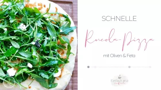 Schnelle Rucola Pizza mit Oliven und Feta - Bild 1