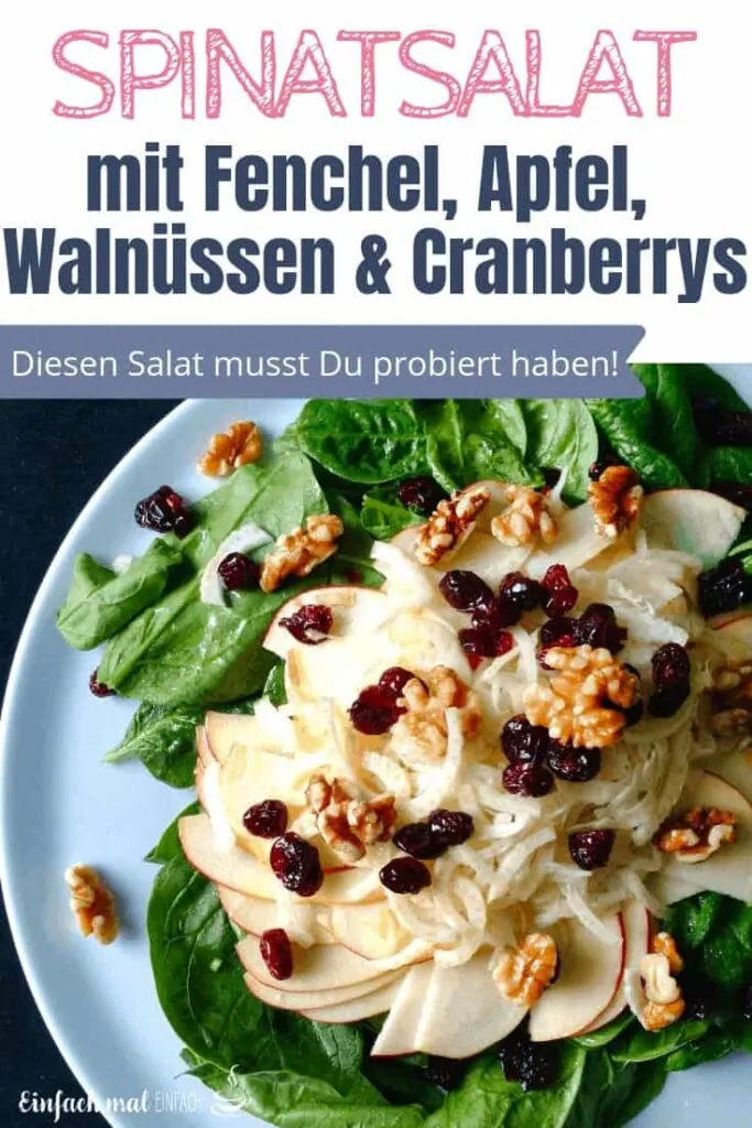 Spinatsalat mit Fenchel, Apfel, Walnüssen & Cranberrys