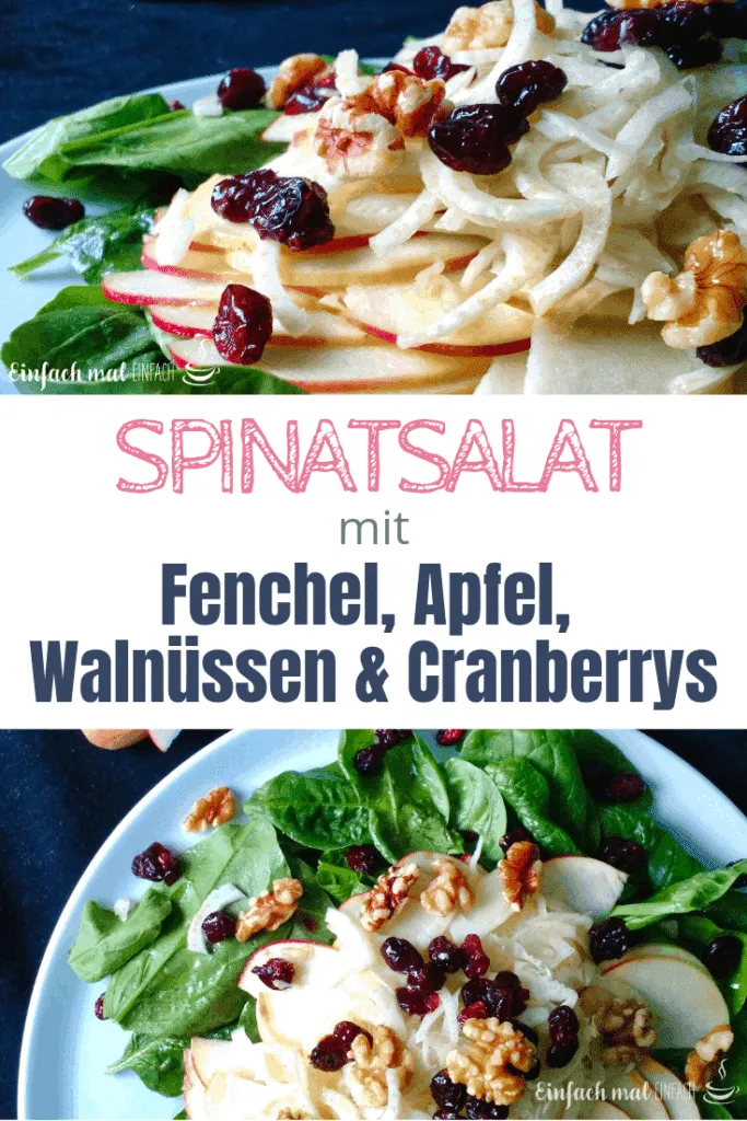 Spinatsalat mit Fenchel, Apfel, Walnüssen & Cranberrys