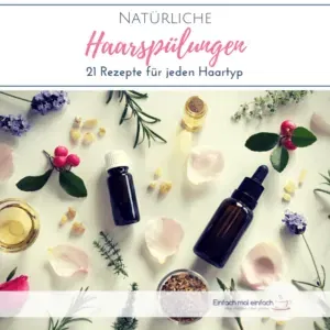 Flatlay aus verschiedenen Pflanzen und Ölen. Text: