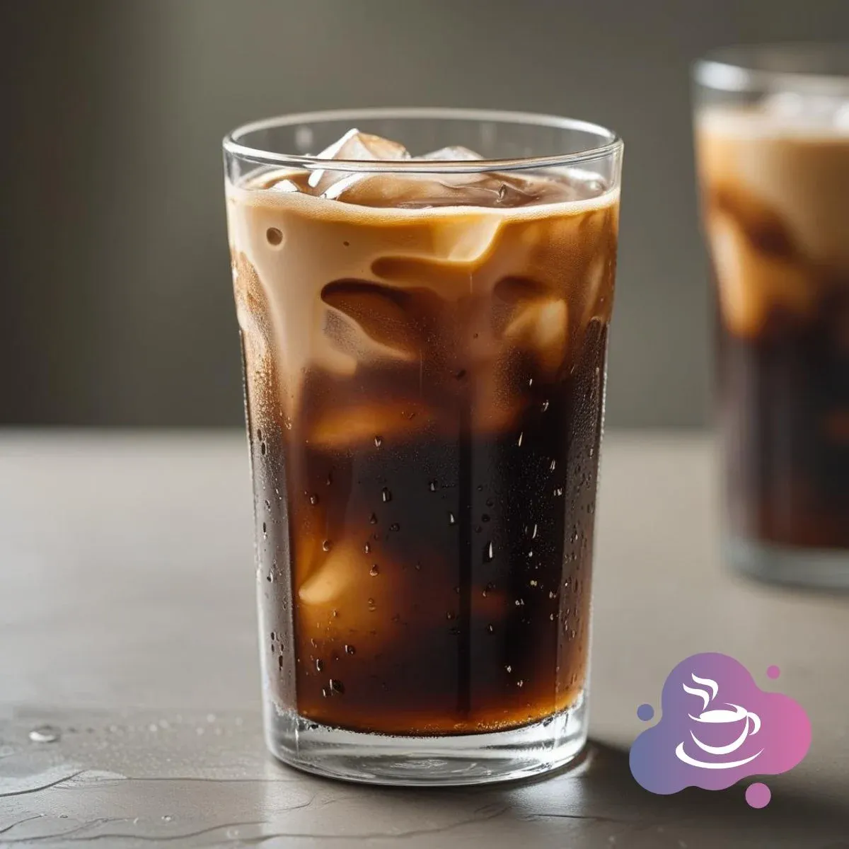 Kühler Eiskaffee mit Eis, Milch und ansprechendem Farbverlauf, perfekt für heiße Tage.