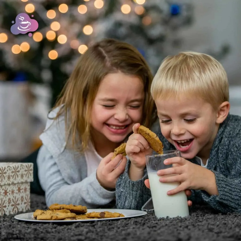 Kinder mit Cookies und Milch