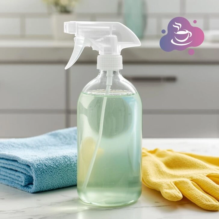 Allzweckreiniger mit Schwamm und Handschuhen