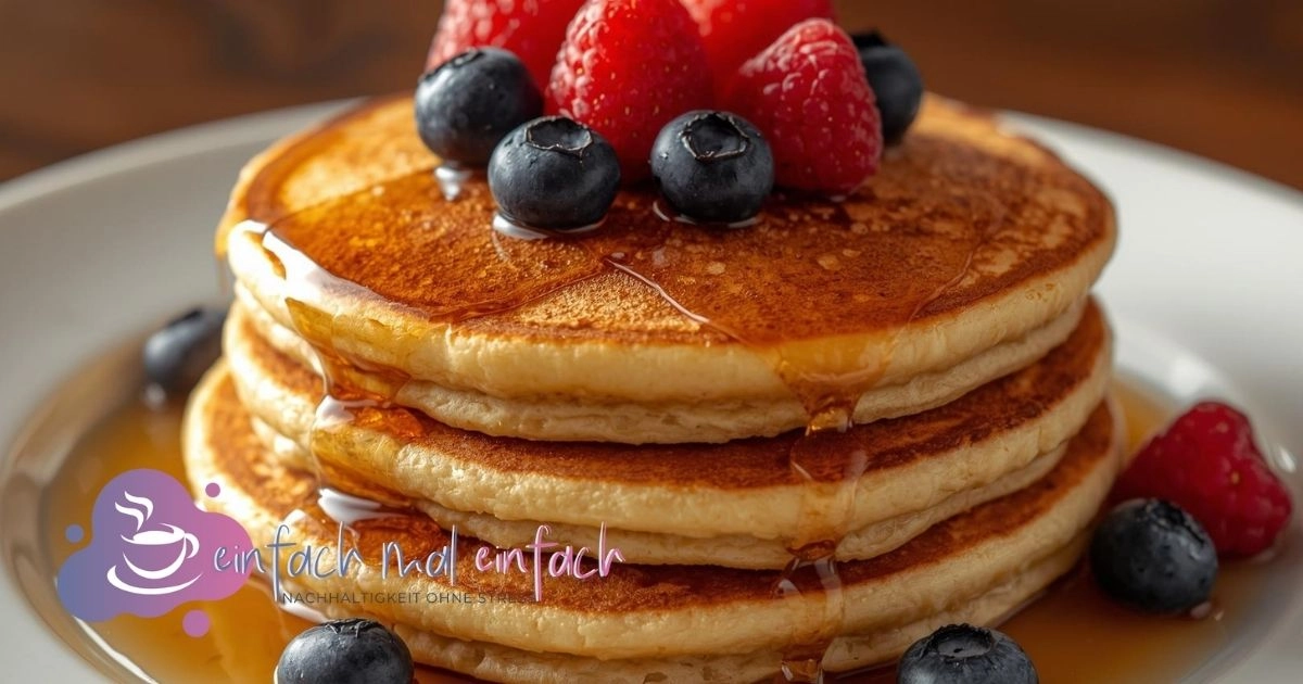 Pancakes mit Ahornsirup und frischen Früchten