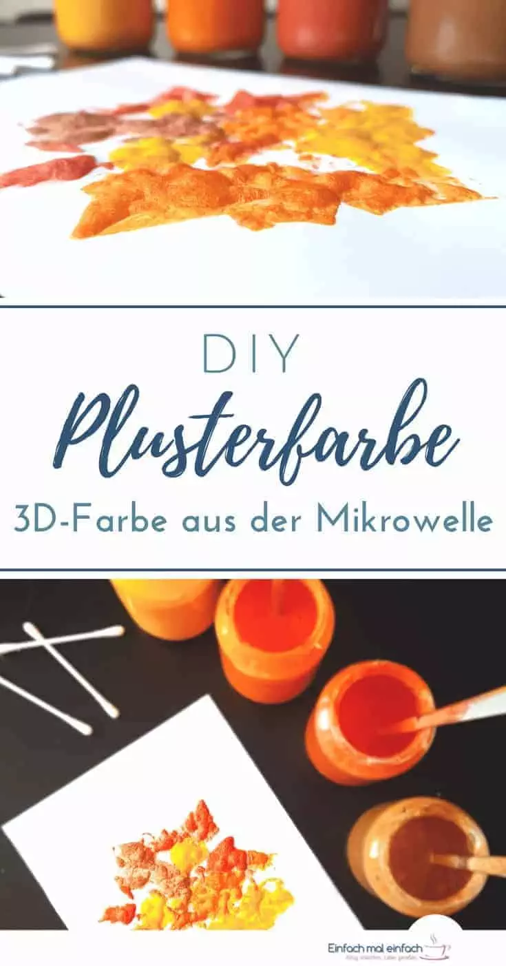 Collage aus Bild von 3D-Farbe in herbstlichen Tönen und Farbtöpfen. Text:
