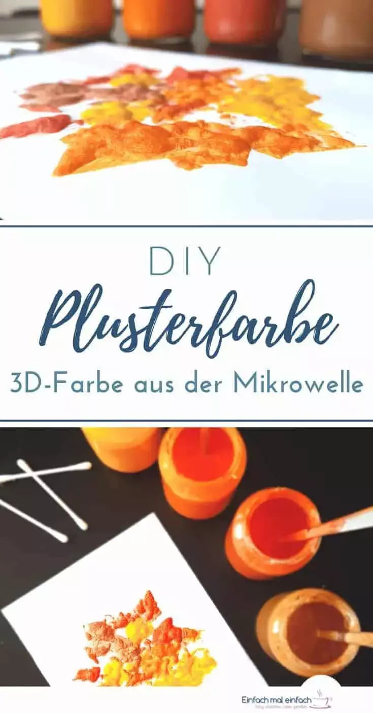 Collage aus Bild von 3D-Farbe in herbstlichen Tönen und Farbtöpfen. Text: