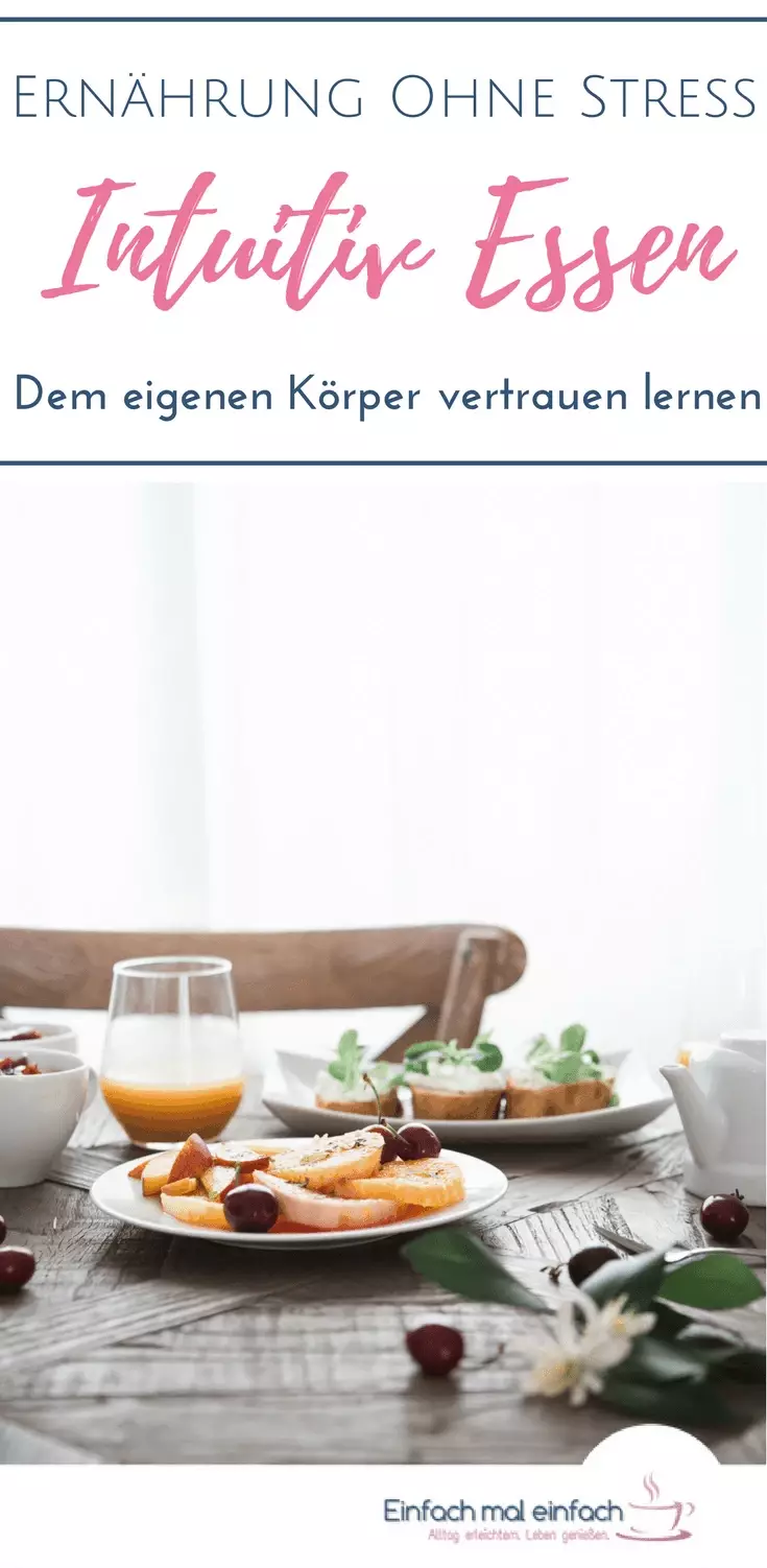 Holztisch mit Frühstücksteller und Orangensaft. Text: