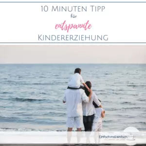 Familie am Strand. Text: