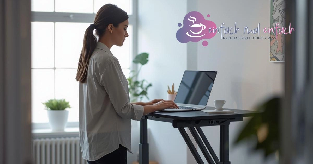Frau am Stehschreibtisch mit Laptop