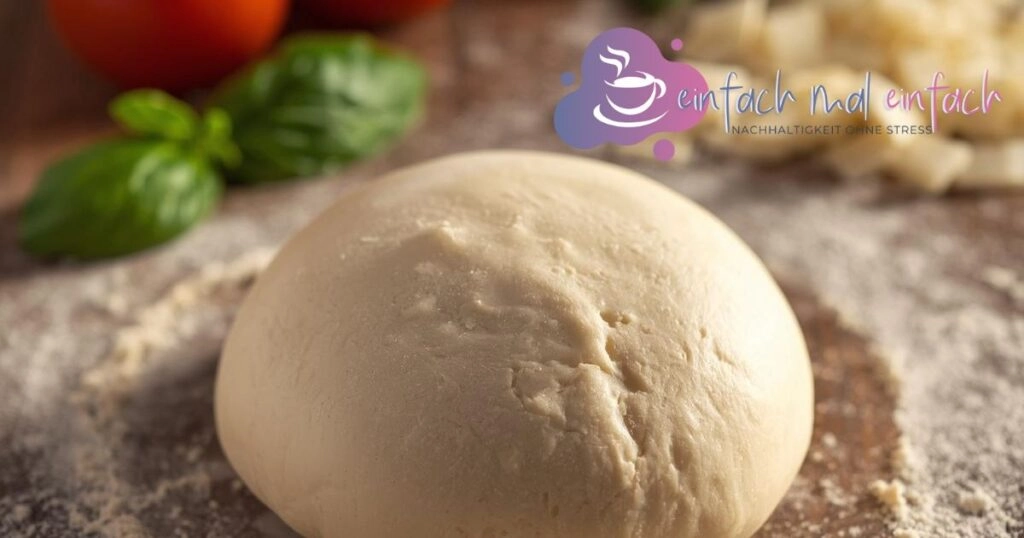 Frischer schneller Pizzateig auf Holzuntergrund