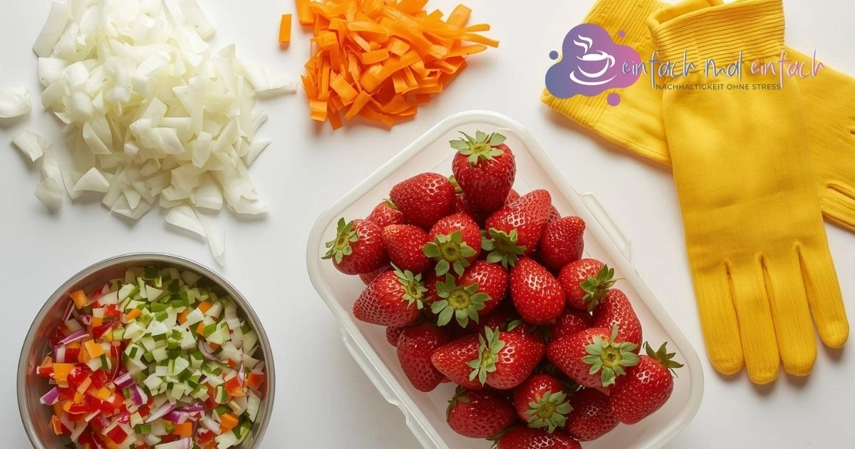 Frisches Gemüse und Erdbeeren vorbereitet