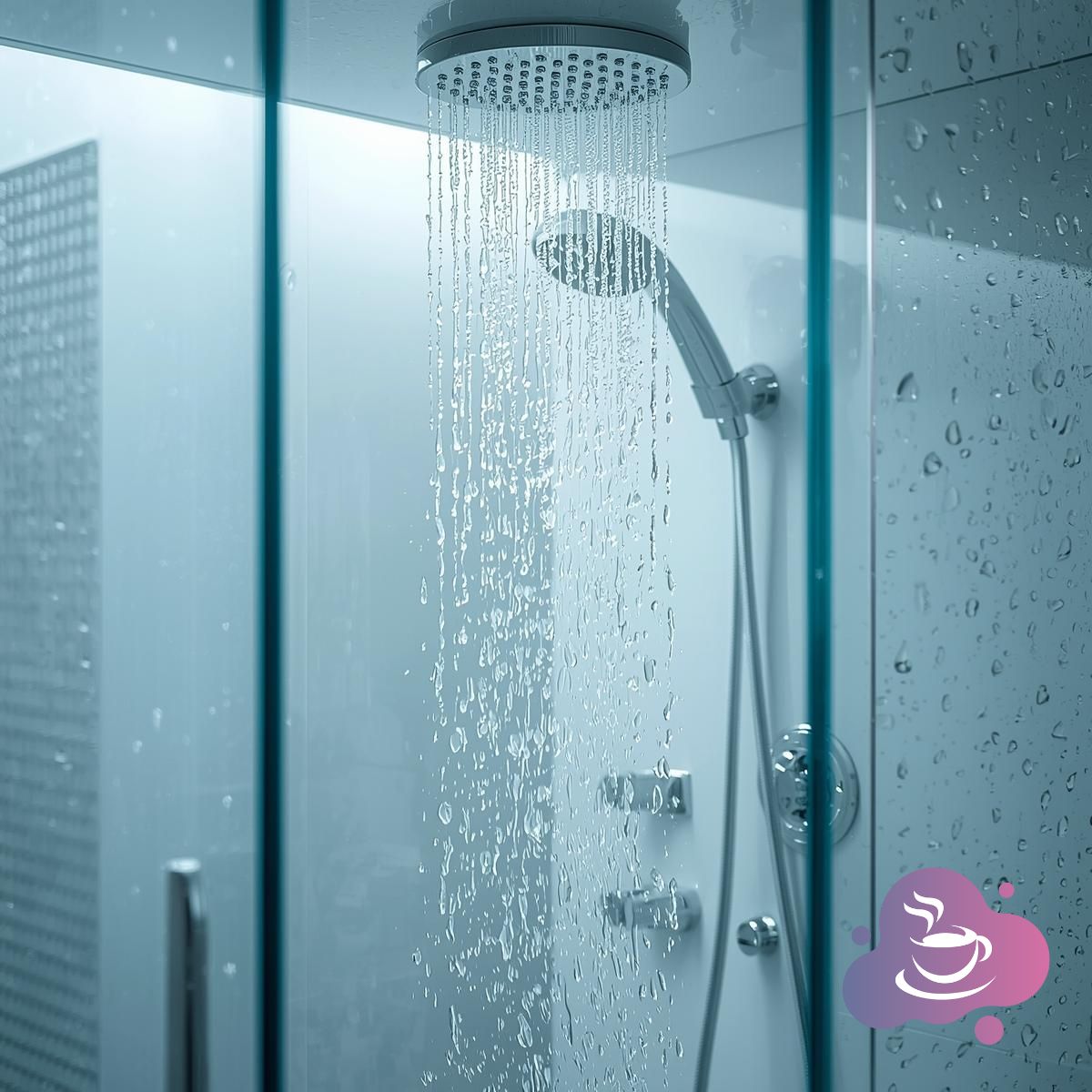 Moderne Regendusche mit Glaswand und Chromarmaturen