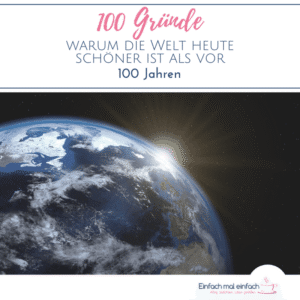 Sonnenaufgang auf der Erde vom Weltall aus. Text:"100 Gründe - Warum die Welt heute schöner ist als vor 100 Jahren"